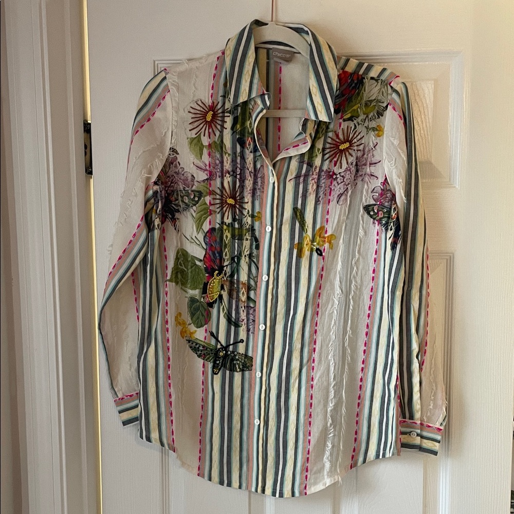 Chico's Multicolor Striped Button Down Shirt